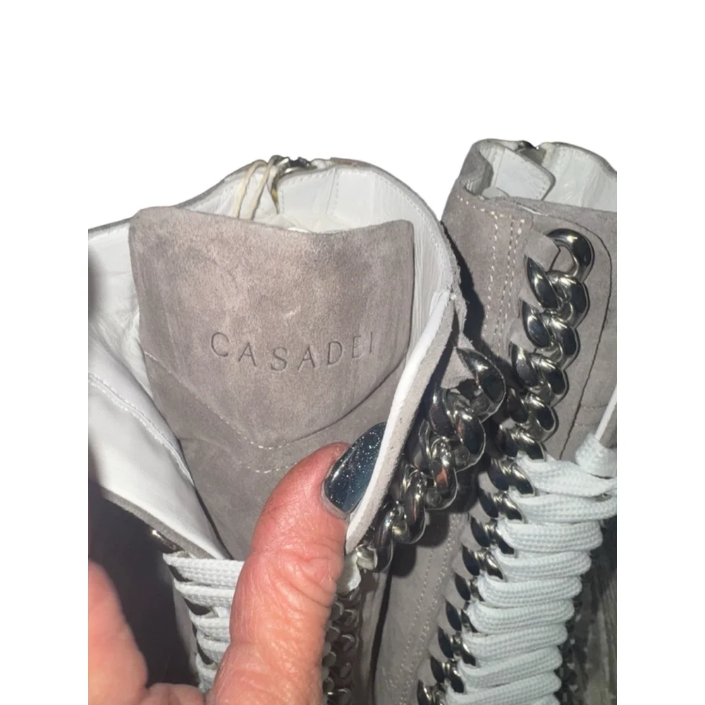 NEW IN BOX CASADEI grey suede Silver Chain Trim lace up Ankle Wedge sneaker